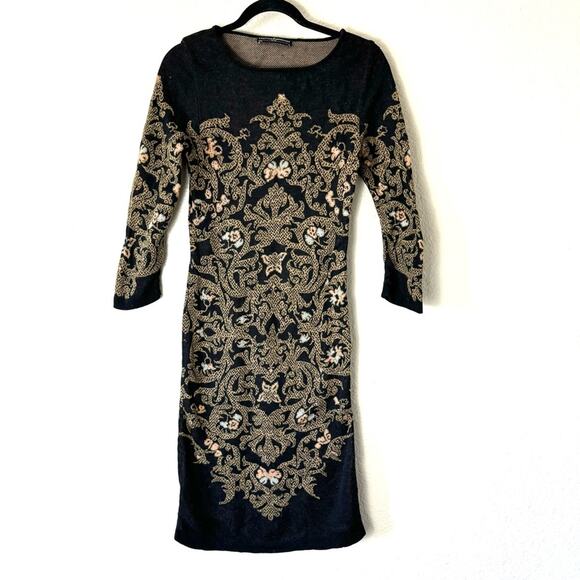 Peruvian Connection Filigree Pima Cotton Fitted Sheath Sweater Dress Size Small - Picture 1 of 6